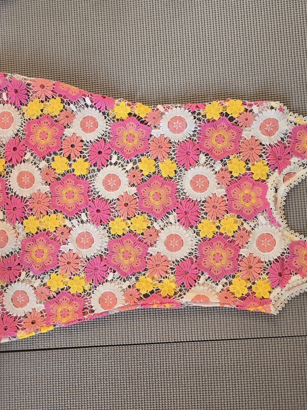 Crochet Floral Tank Top in Pink, Yellow & White